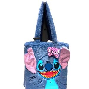 Disney Stitch Faux Fur Tote Bag Charm‎ Accessory Blue NWT